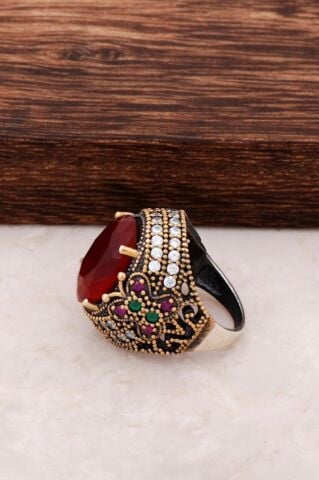 Kök Yakut Taşlı Gümüş Yüzük 683