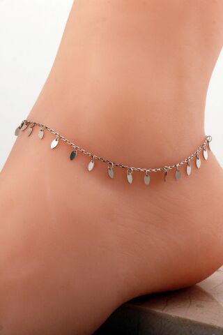 Oval Pullu Rodyumlu Gümüş Halhal 354