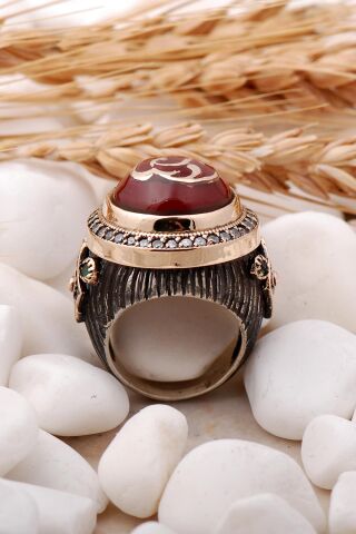 Sultan Serisi Akik Taşlı Elişi Tasarım Gümüş Yüzük 193