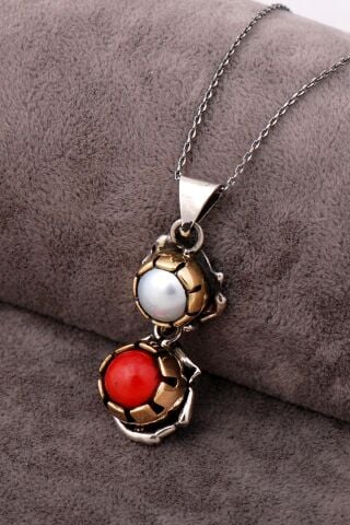 Mercan ve İncili Elişi Gümüş Kolye 7644