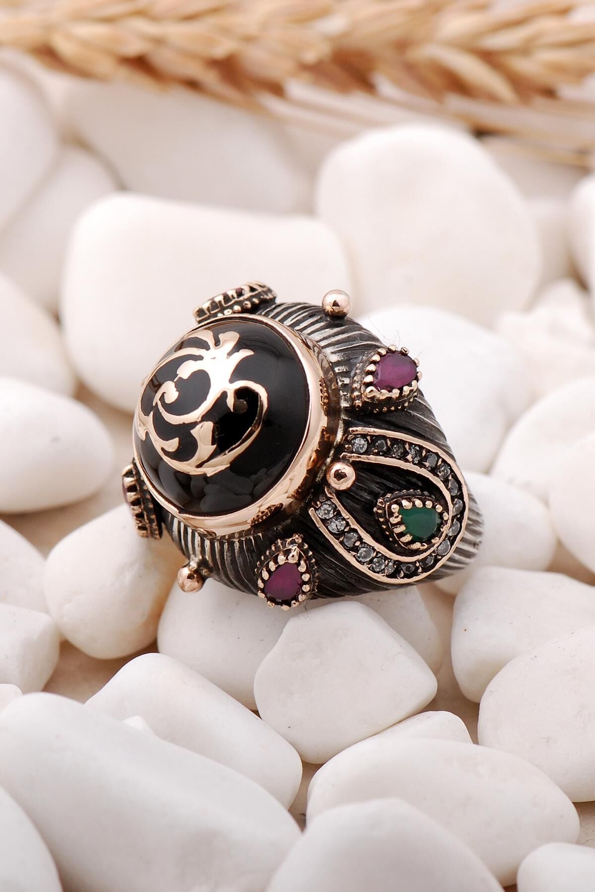 Sultan Serisi Oniks Taşlı Elişi Tasarım Gümüş Yüzük 194