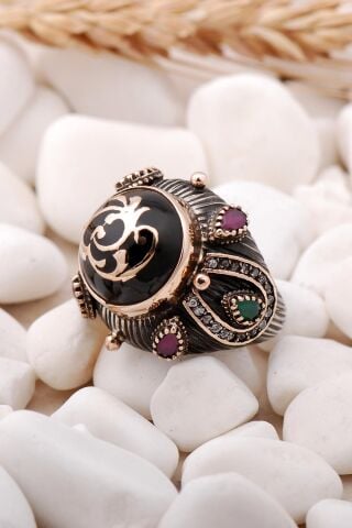 Sultan Serisi Oniks Taşlı Elişi Tasarım Gümüş Yüzük 194