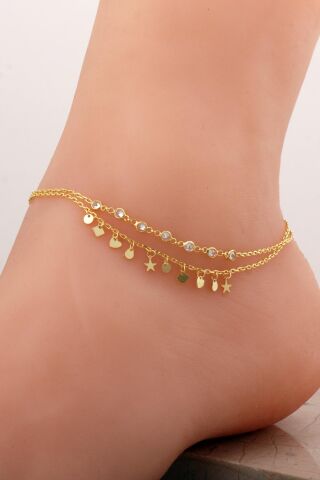 Tasarım İkili Altın Kaplama Gümüş Halhal 356