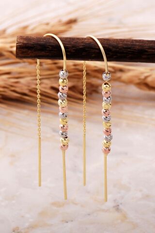 Dorika Altın Yaldızlı 925 Ayar Gümüş Zincir Küpe 5760