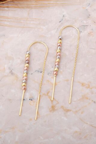 Dorissa Altın Yaldızlı Gümüş Zincir Küpe 5760