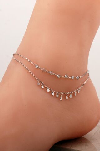 Tasarım İkili Rodyumlu Gümüş Halhal 357