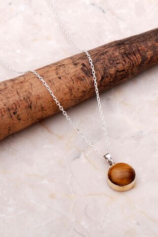 Kaplan Gözü Elişi Trend Gümüş Kolye 6936