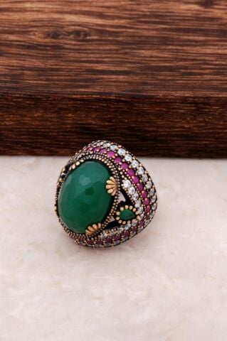 Kök Zümrüt Taşlı Gümüş Yüzük 688