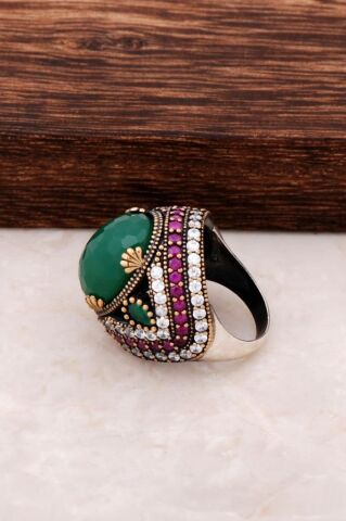 Kök Zümrüt Taşlı Gümüş Yüzük 688