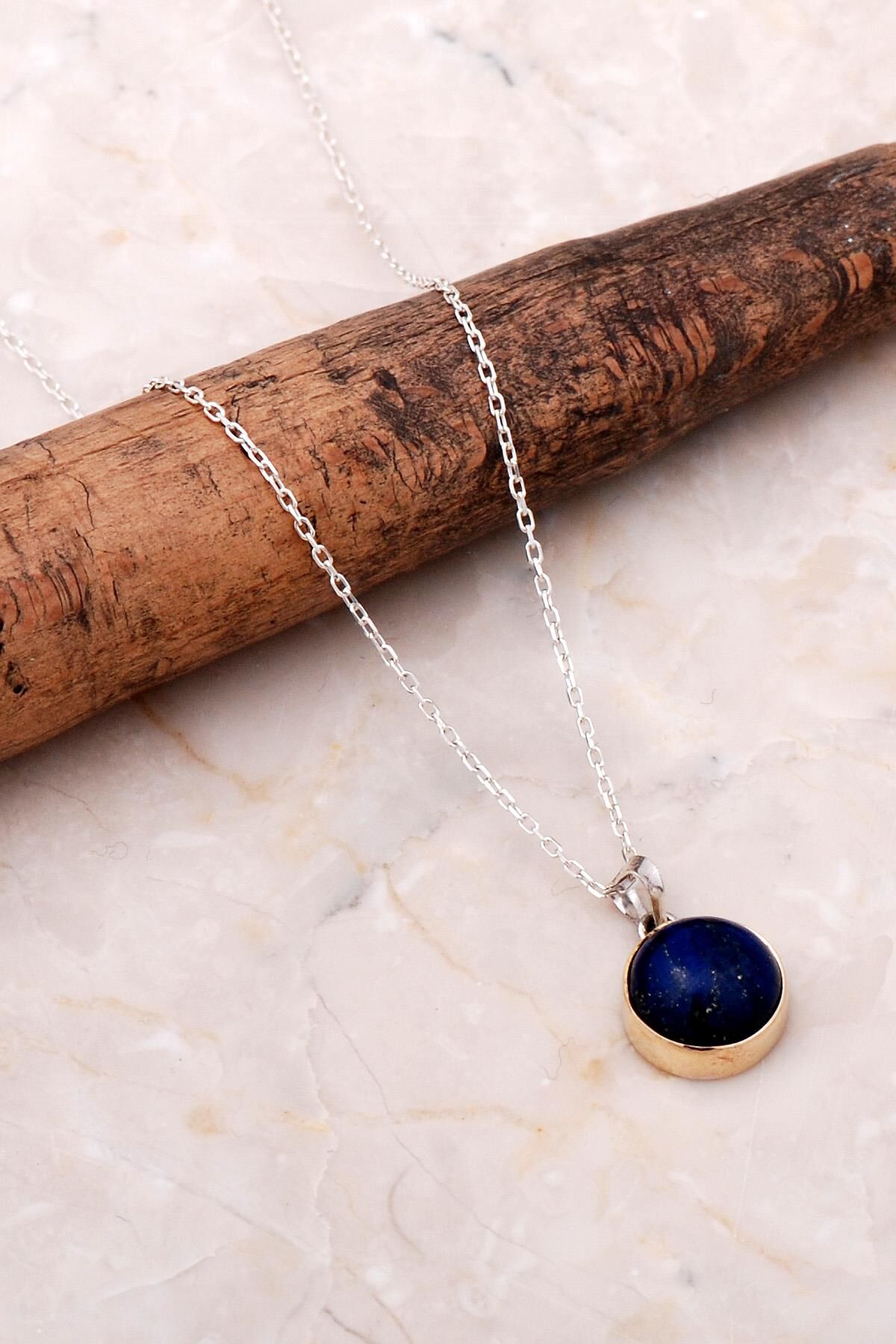 Lapis Lazuli Elişi Trend Gümüş Kolye 6937