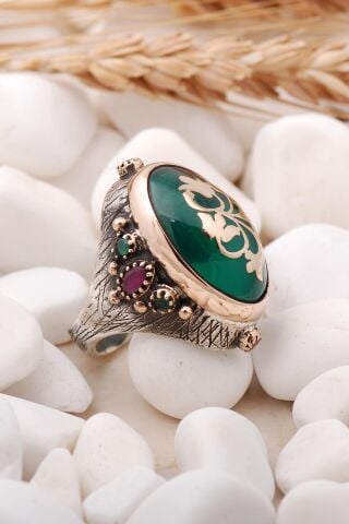 Sultan Serisi Yeşim Taşlı Elişi Gümüş Yüzük 198