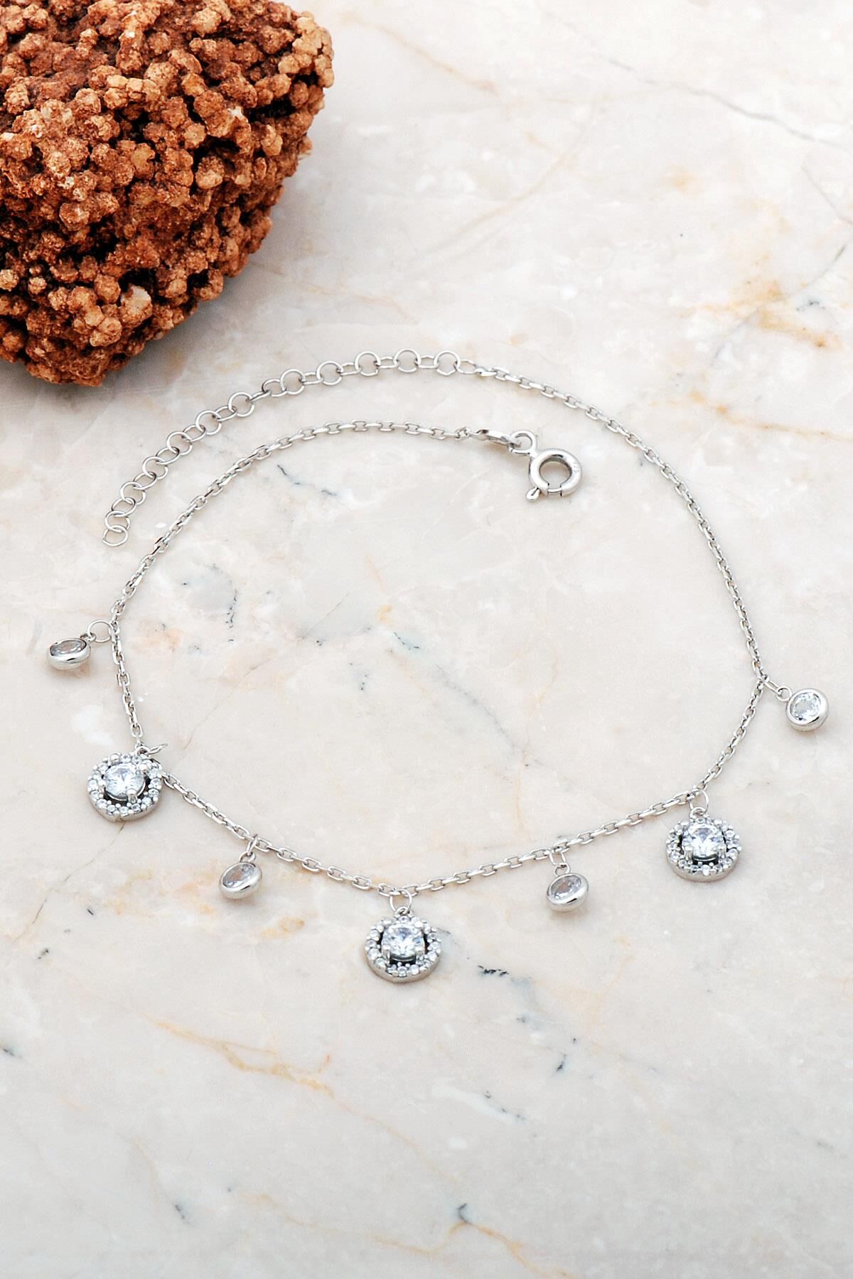 Taşlı Rodyumlu Gümüş Halhal 301