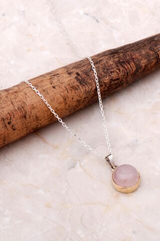Pembe Kuvars Elişi Gümüş Kolye 6939