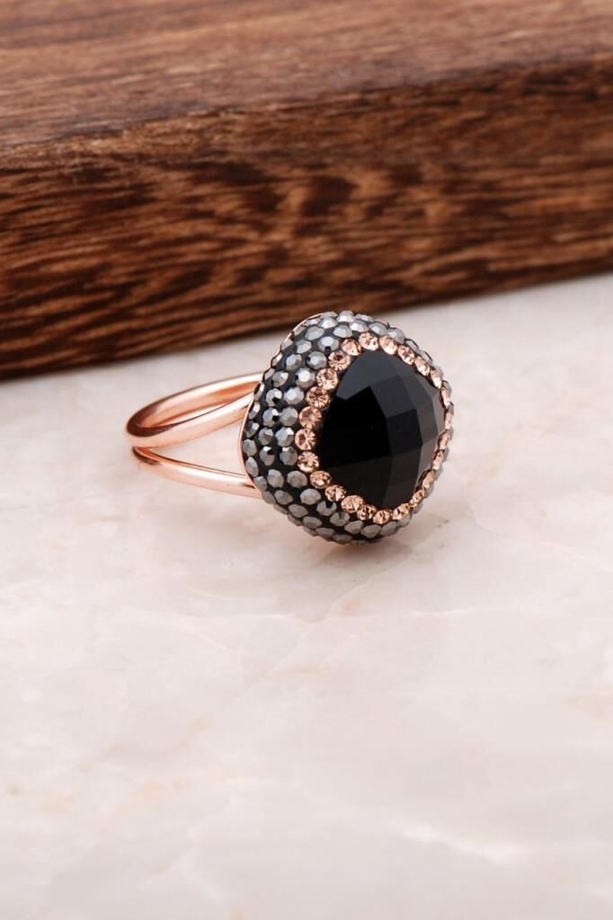 Onix Taşlı Rose Gümüş Tasarım Yüzük 2704