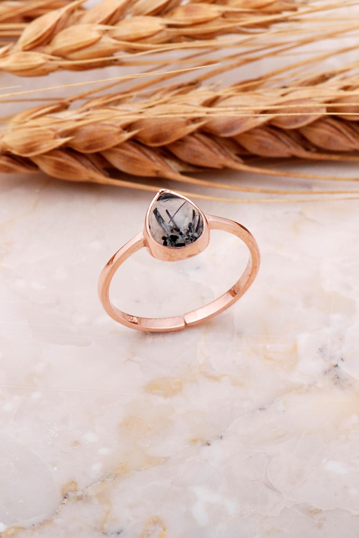 Rutil Kuvars Taşlı Rose Gümüş Yüzük 3652