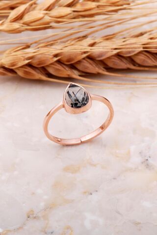 Rutil Kuvars Taşlı Rose Gümüş Yüzük 3652