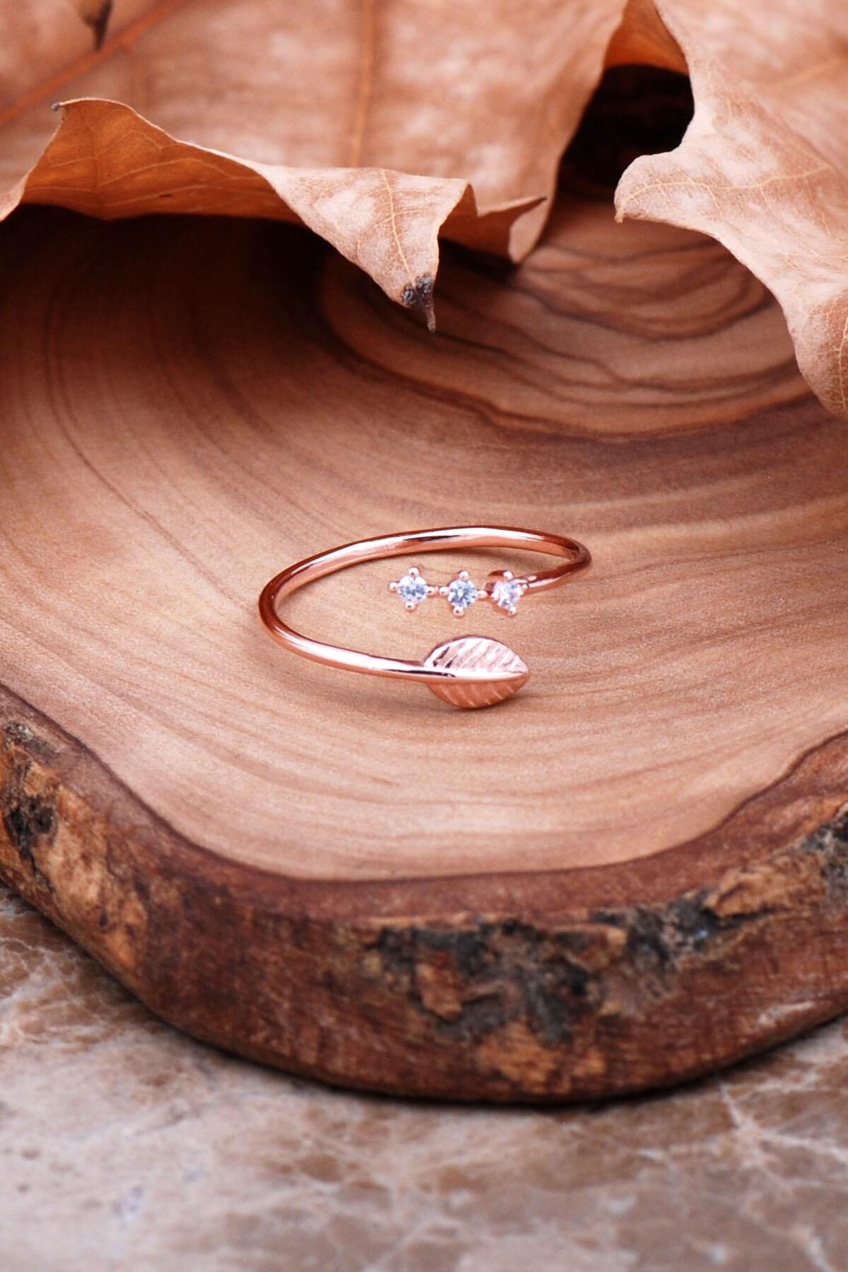 Yaprak Tasarım Rose Gümüş Yüzük 2937