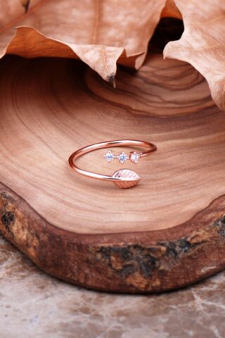 Yaprak Tasarım Rose Gümüş Yüzük 2937