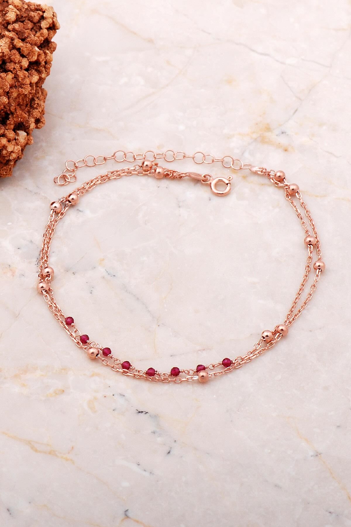 Yakut Taşlı Tasarım Rose Gümüş Halhal 306