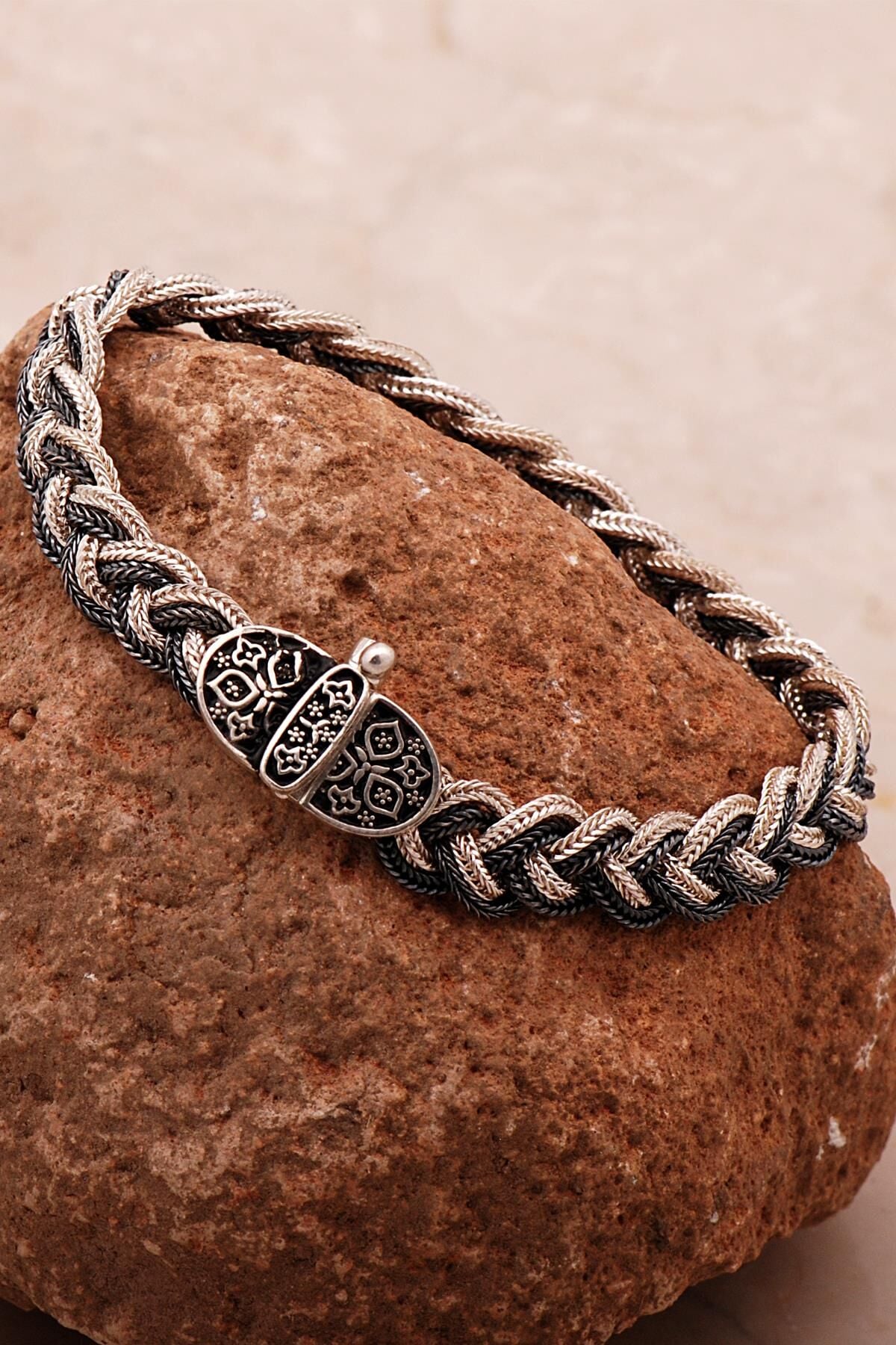 Anadolu Motifli 20 Cm Örgü Hasır Elişi Gümüş Erkek Bileklik 4354