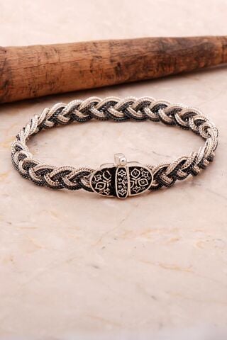 Anadolu Motifli 20 Cm Örgü Hasır Elişi Gümüş Erkek Bileklik 4354