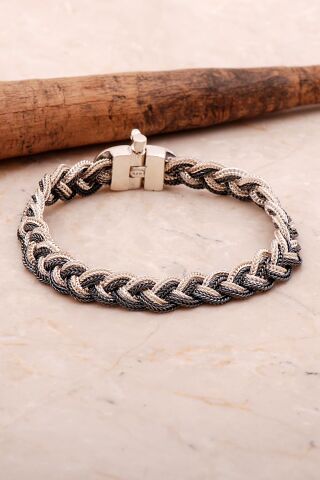 Anadolu Motifli 20 Cm Örgü Hasır Elişi Gümüş Erkek Bileklik 4354