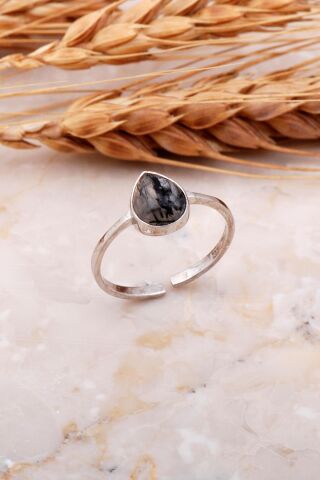 Rutil Kuvars Taşlı Rodyumlu Gümüş Yüzük 3654