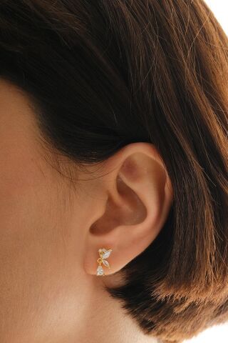 Taşlı Kelebek Altın Kaplama Mini Gümüş Küpe 7344