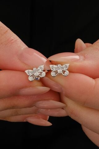 Kelebek Rodyumlu Mini Gümüş Küpe 7345