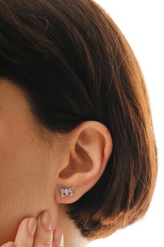 Kelebek Rodyumlu Mini Gümüş Küpe 7345