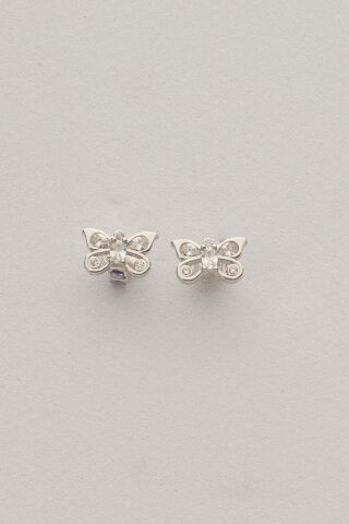 Kelebek Rodyumlu Mini Gümüş Küpe 7345