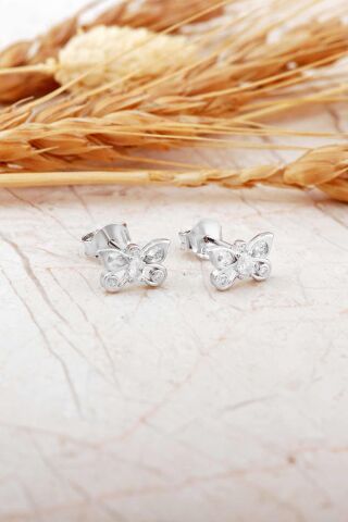 Kelebek Rodyumlu Mini Gümüş Küpe 7345