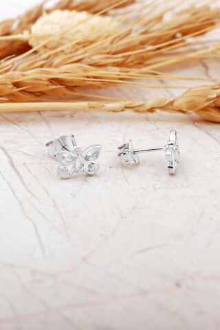 Kelebek Rodyumlu Mini Gümüş Küpe 7345