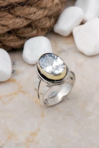 Kuvars Taşlı Tel Sarma Elişi Gümüş Yüzük 3277