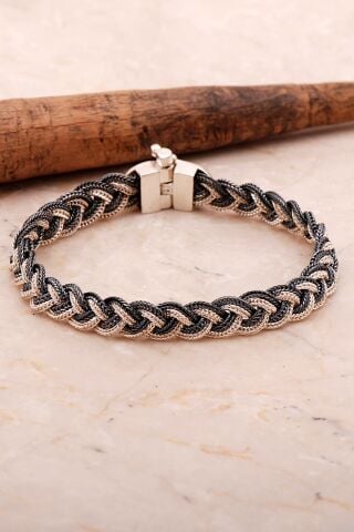 Yaşam Çiçeği 20 Cm Hasır Örgü Elişi Gümüş Erkek Bileklik 4356