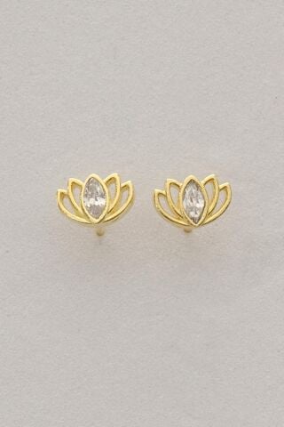 Lotus Çiçeği Altın Kaplama Mini Gümüş Küpe 7346