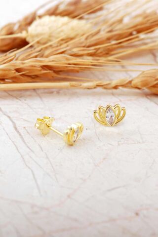 Lotus Çiçeği Altın Kaplama Mini Gümüş Küpe 7346