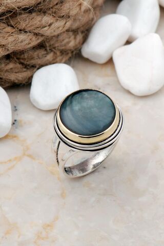 Sedef Taşlı Tel Sarma Elişi Gümüş Yüzük 3278