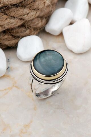 Sedef Taşlı Tel Sarma Elişi Gümüş Yüzük 3278