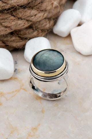 Sedef Taşlı Tel Sarma Elişi Gümüş Yüzük 3278