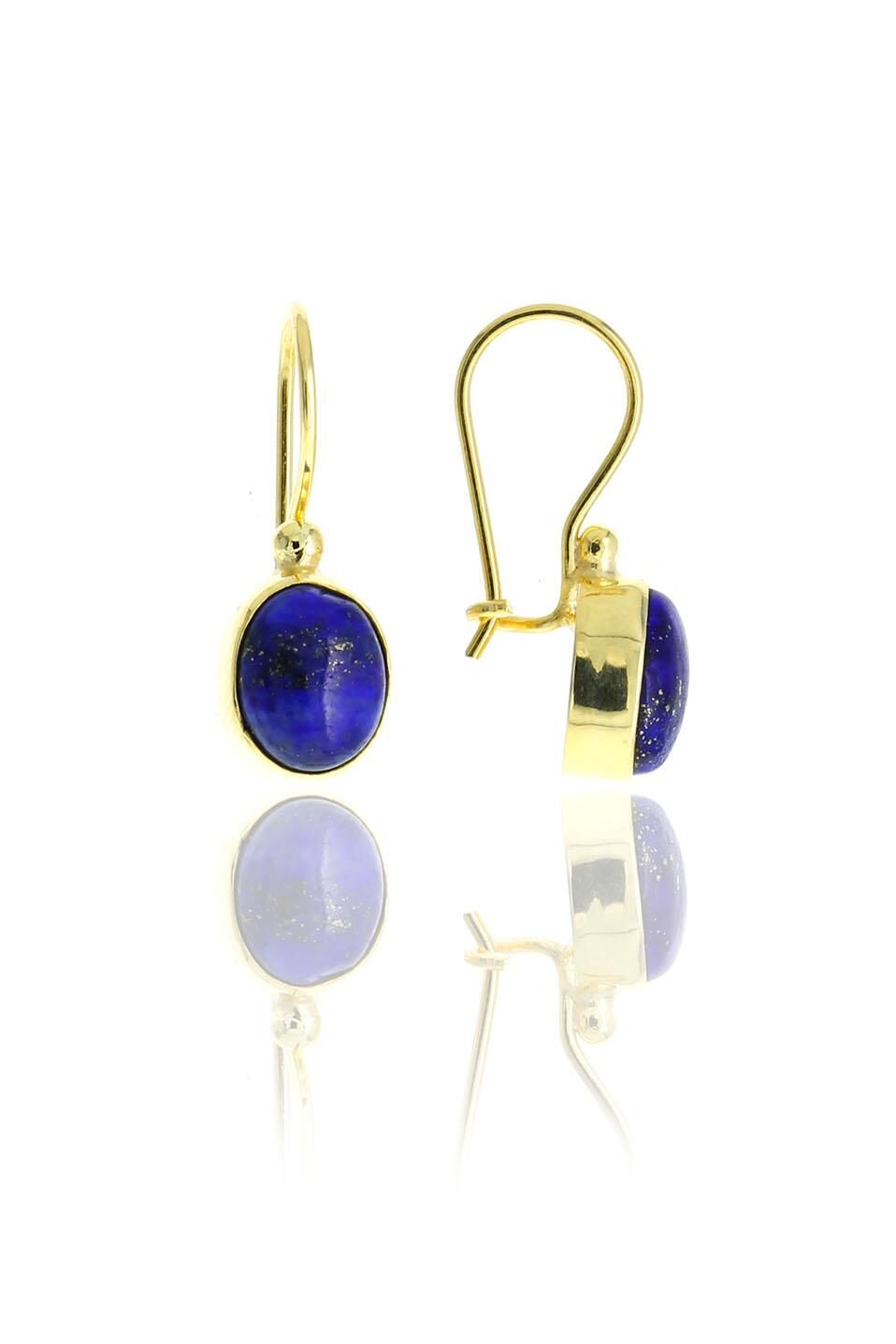 Lapis Lazuli Altın Yaldızlı Elişi Gümüş Küpe 5103