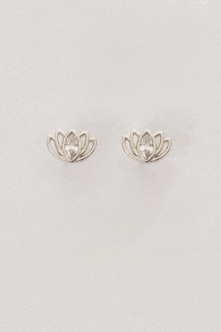 Lotus Çiçeği Rodyumlu Mini Gümüş Küpe 7347