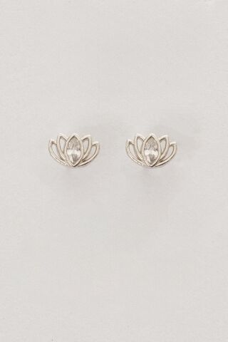 Lotus Çiçeği Rodyumlu Mini Gümüş Küpe 7347
