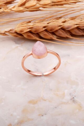 Pembe Kuvars Taşlı Damla Rose Gümüş Yüzük 3658