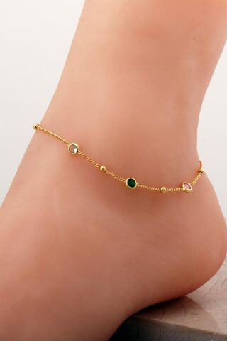 Gurmet Zincir Renkli Sıra Taşlı Altın Kaplama Gümüş Halhal 370