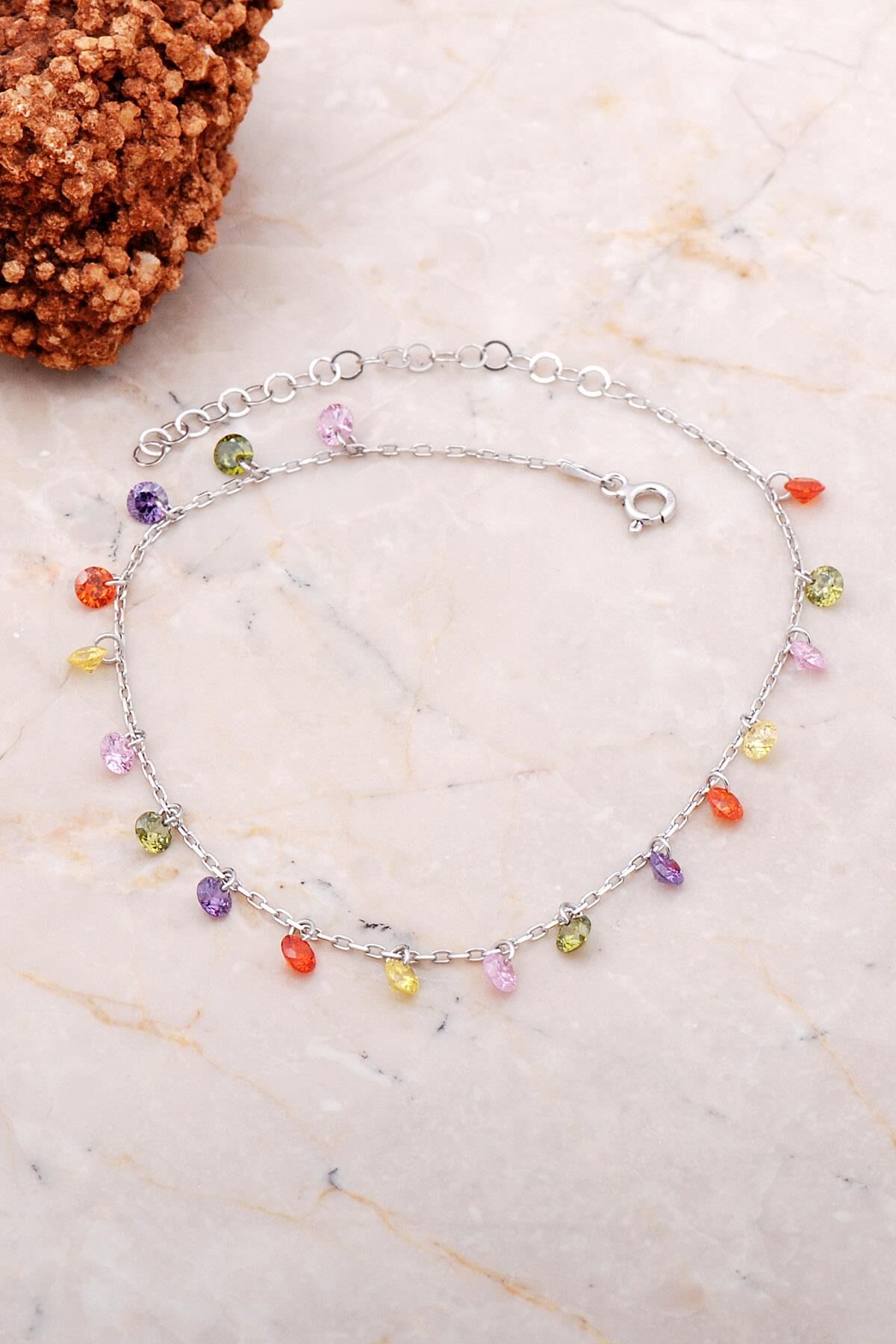 Mix Taşlı Rodyumlu Gümüş Halhal 312