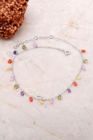 Mix Taşlı Rodyumlu Gümüş Halhal 312