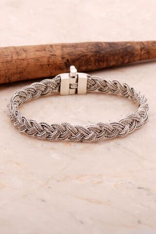 Yaşam Çiçeği Hasır Örgü Elişi Oksitli Gümüş Bileklik 4359