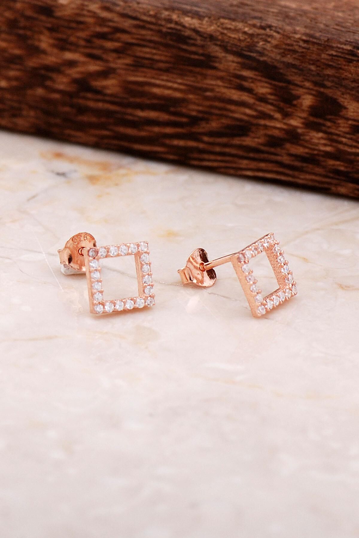 Kare Rose Gümüş Küpe 4801