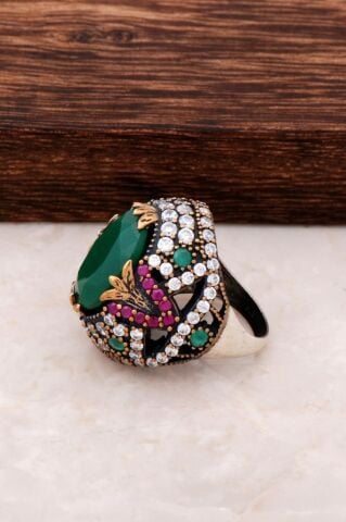 Kök Zümrüt Taşlı Gümüş Yüzük 700